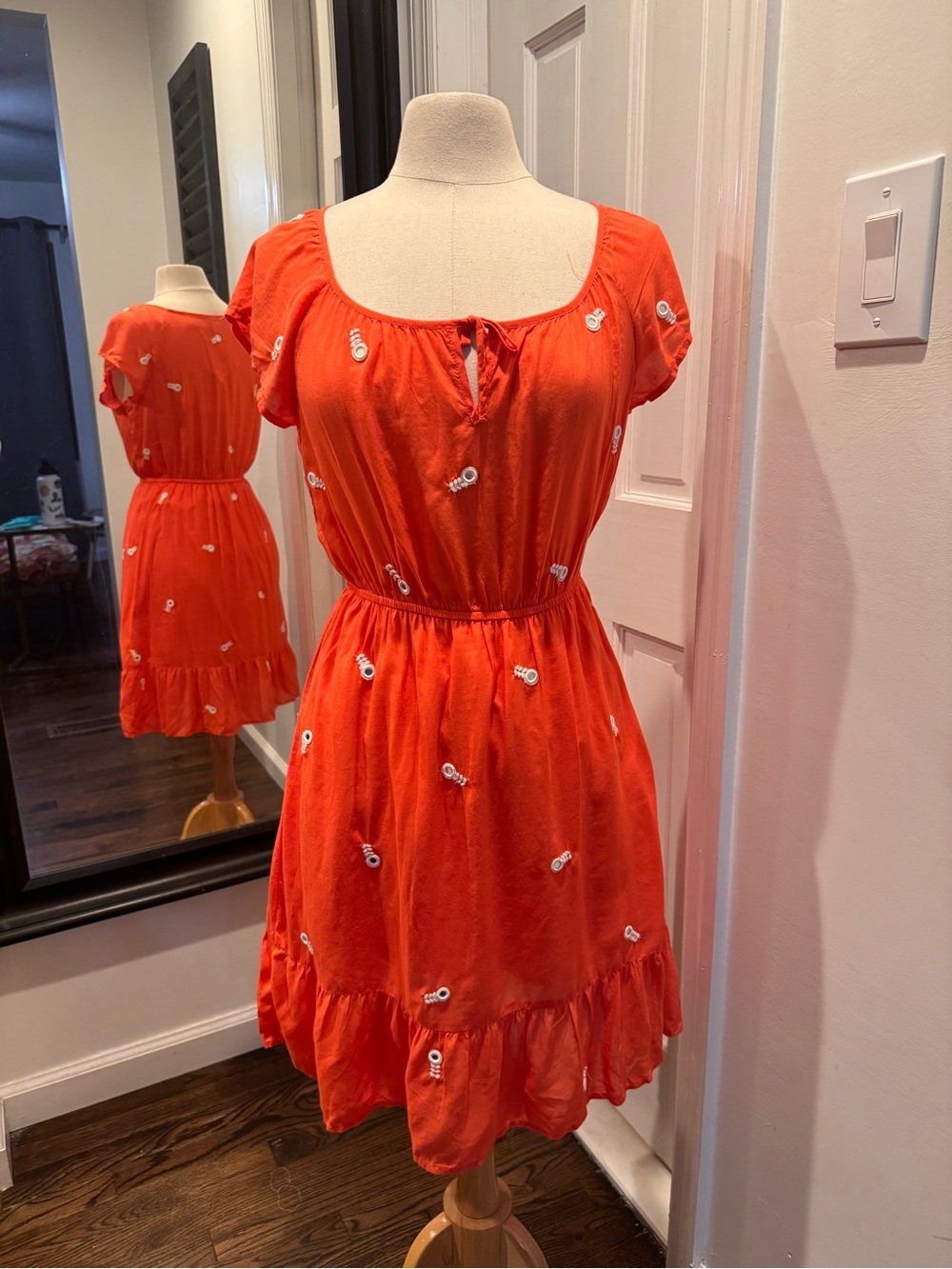 Girls' Bright Orange -Embroidered Summer Dress